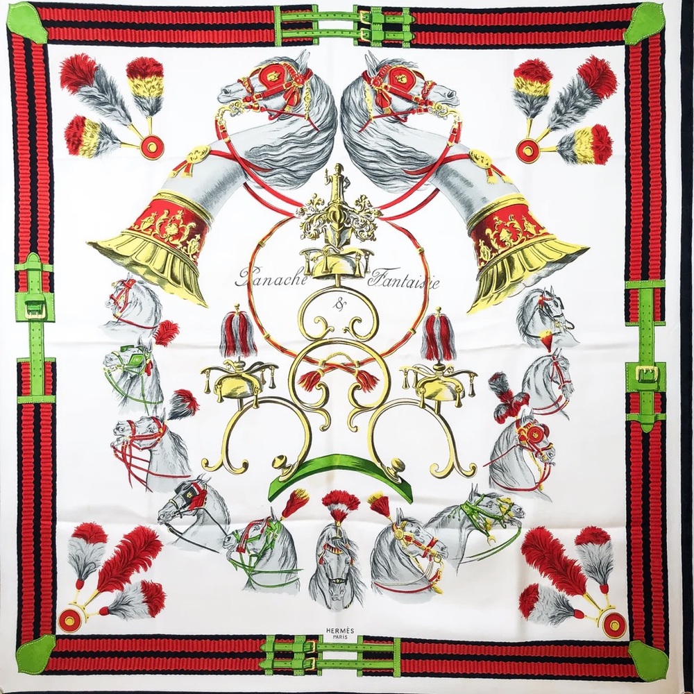 RARE Hermès Scarf 90 Vintage “Panache et Fantaisie” Carré 90 x 90 cm Circa 1959